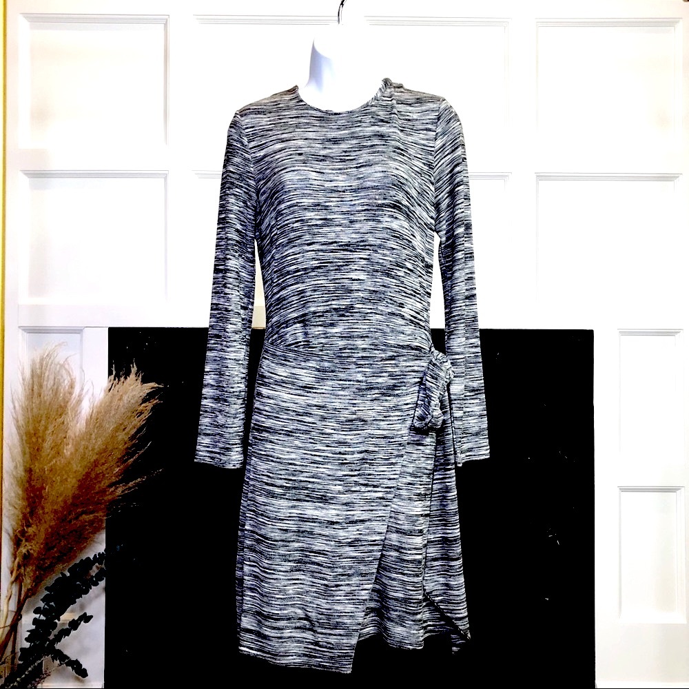 WHISTLES Ira Dress with Wrap Tie Waist in Grey Marl Size 6 - Picture 3 of 10